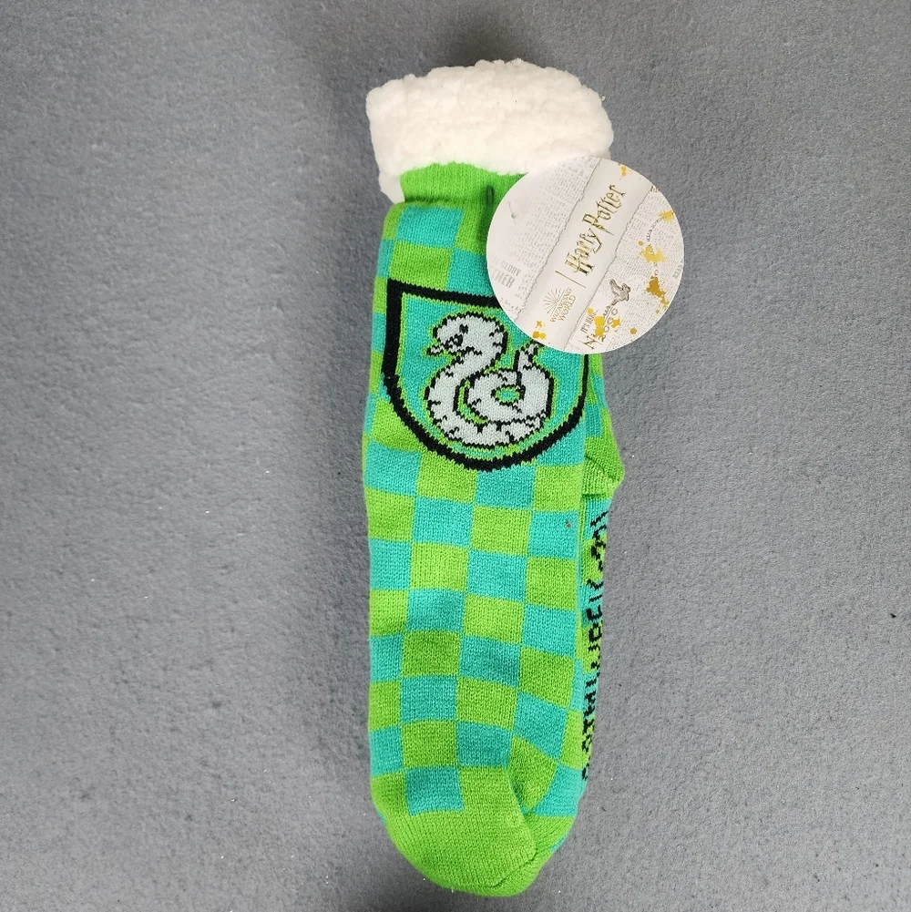 Harry Potter Cozy Green Checkered Socks with White Sherpa Cuff Unisex OS